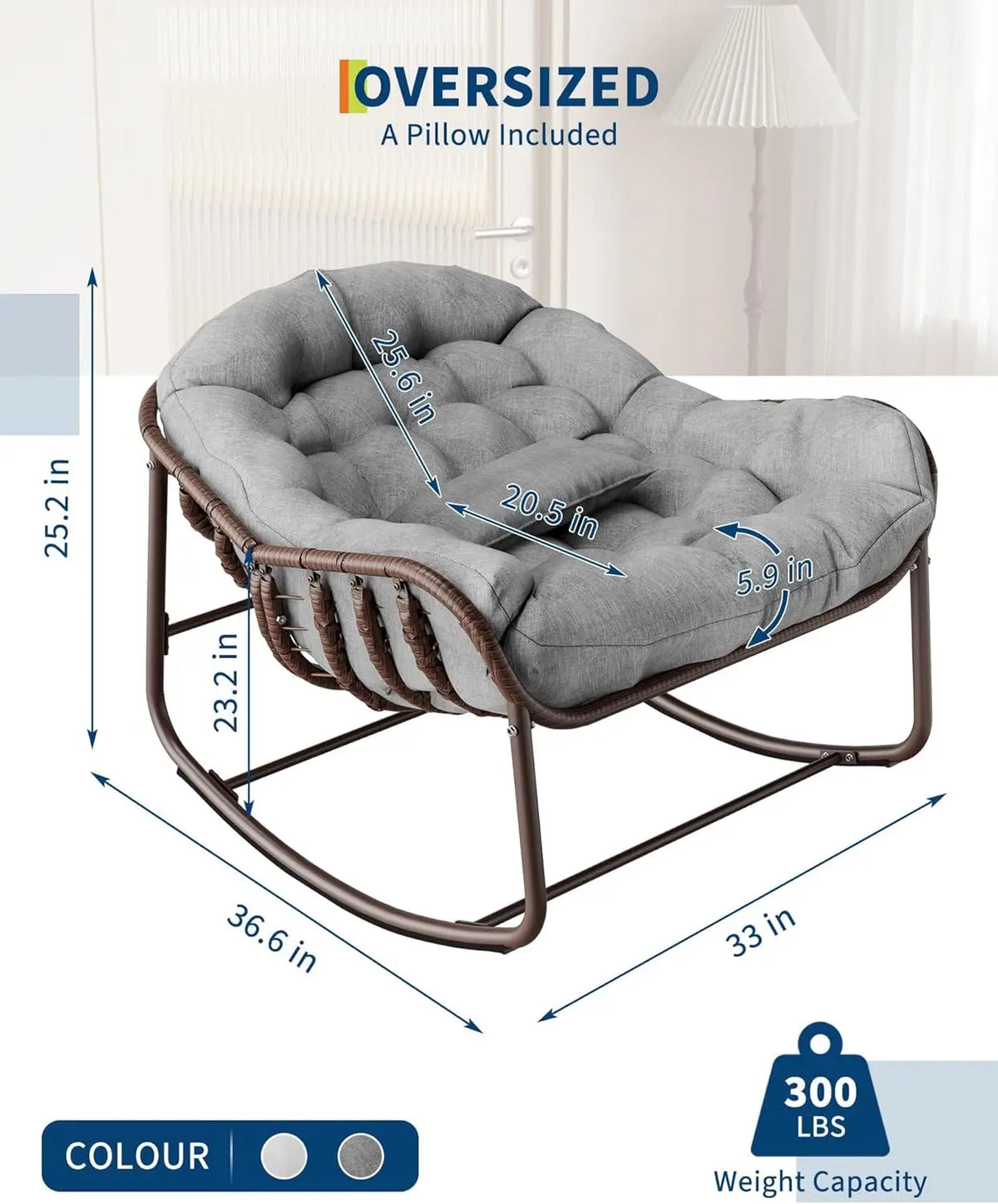 HiMISS Outdoor Papasan Egg Rocking Chair With Wicker Lounge Cushion