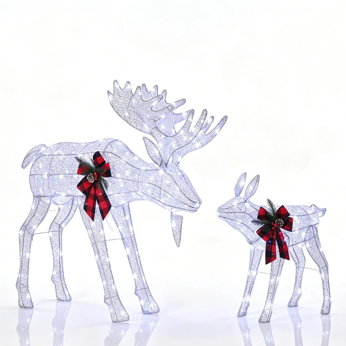 2 Piece Lighted Christmas Reindeer Family Outdoor Yard Decoration with 240 LED Lights Gold Glowing Reindeer Lawn Ornament Holiday Party Garden Yard Decor Winter Festival Outdoor Display