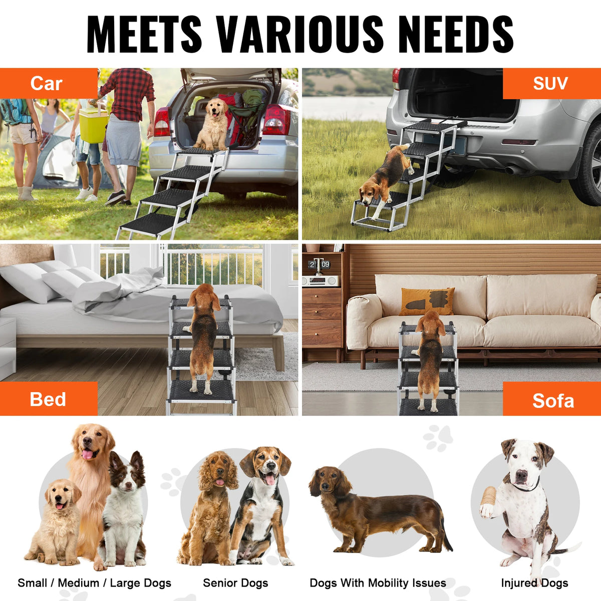 SucceBuy Folding Dog Car Steps Lightweight Portable 150lb Stair