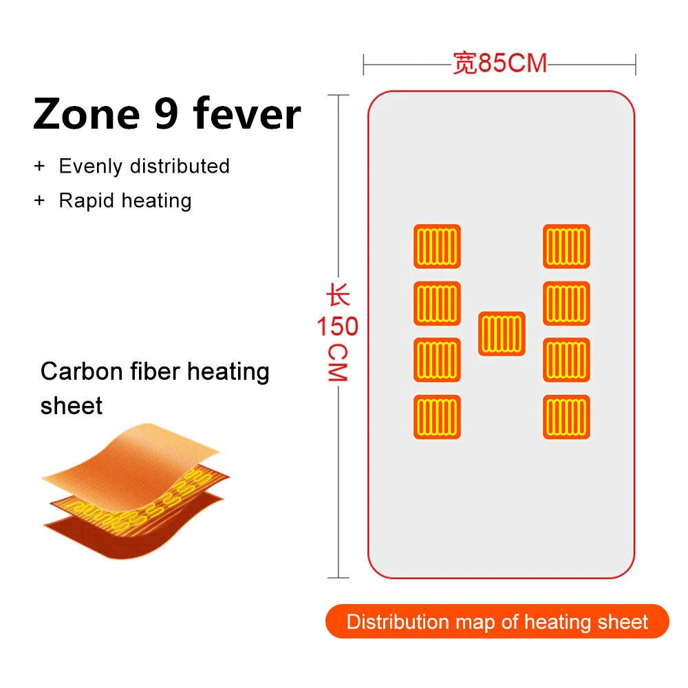 USB Electric Blanket, 3 Levels 9-Zone Heating, Body Warming Blanket, Portable Coral Fleece Blanket, for Home and Office Use