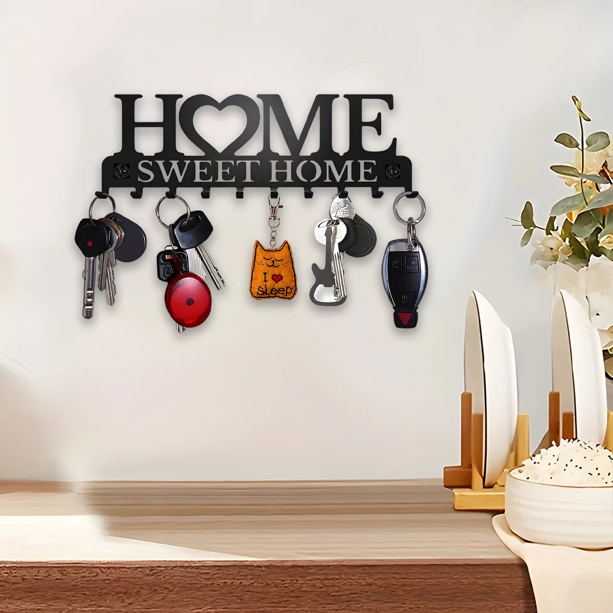 Sweet Home Wall Mounted Key Holder Rack With Multiple Hooks