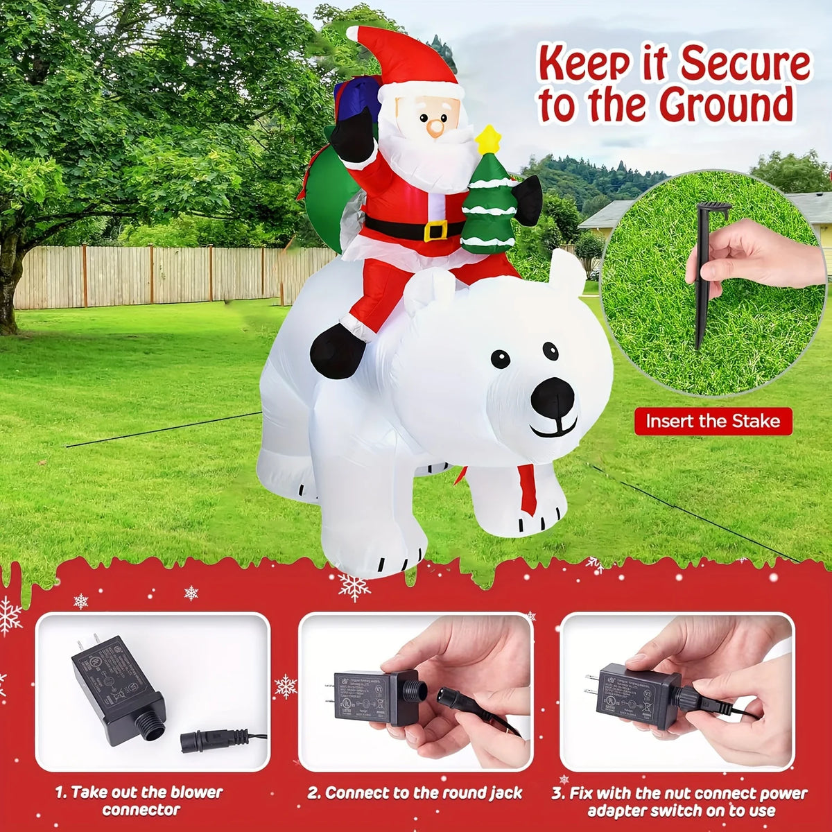 Huge Christmas Inflatables Santa Clause Riding Bear with Shaking Head 6.56ft Outdoor Decorations Inflatable Toy Mold Blow up Garden Yard Decor with LED Lights for Xmas Holiday Christmas Eve Party Indoor White Winter