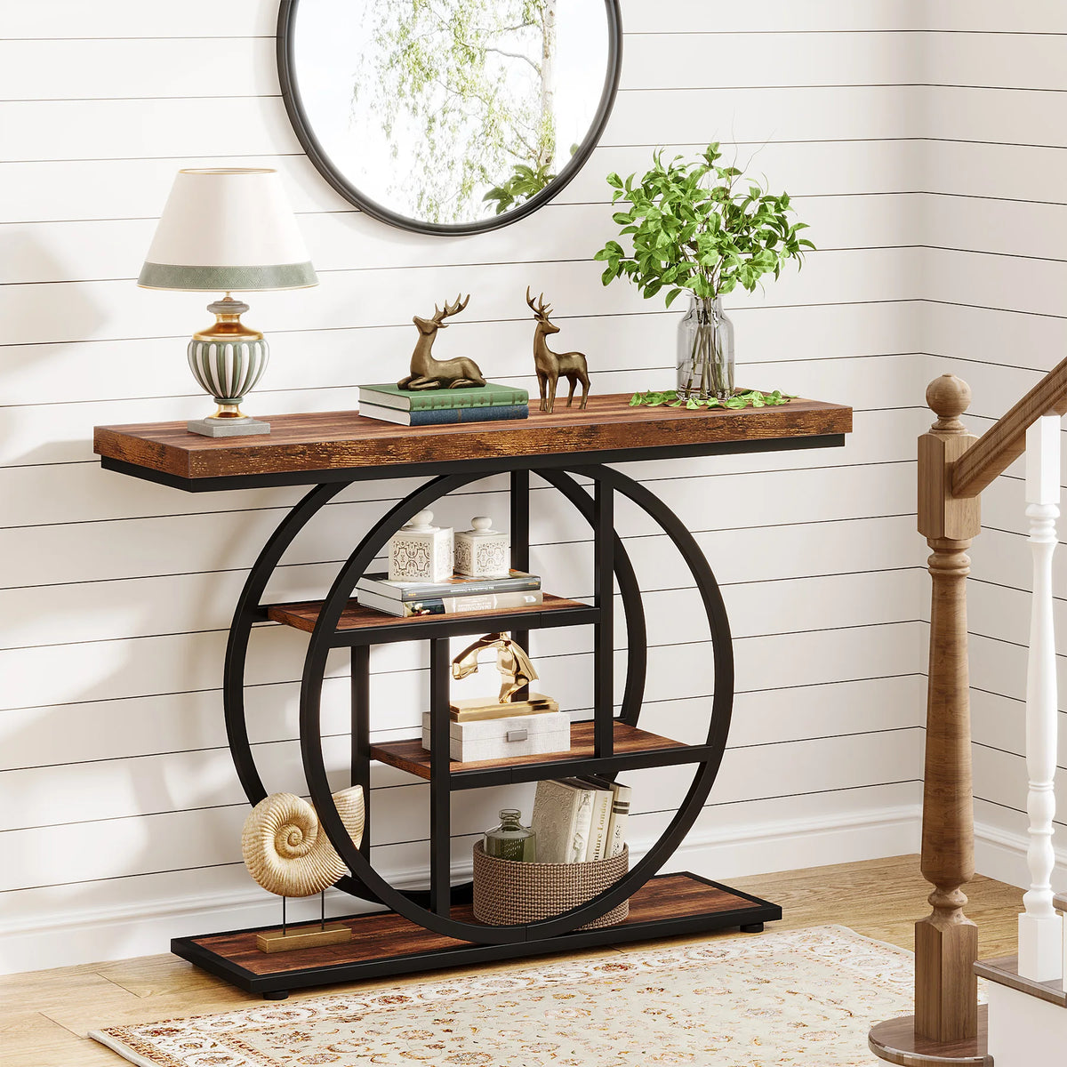 Tribesigns Industrial 4 Tier Console Table For Living Room Storage