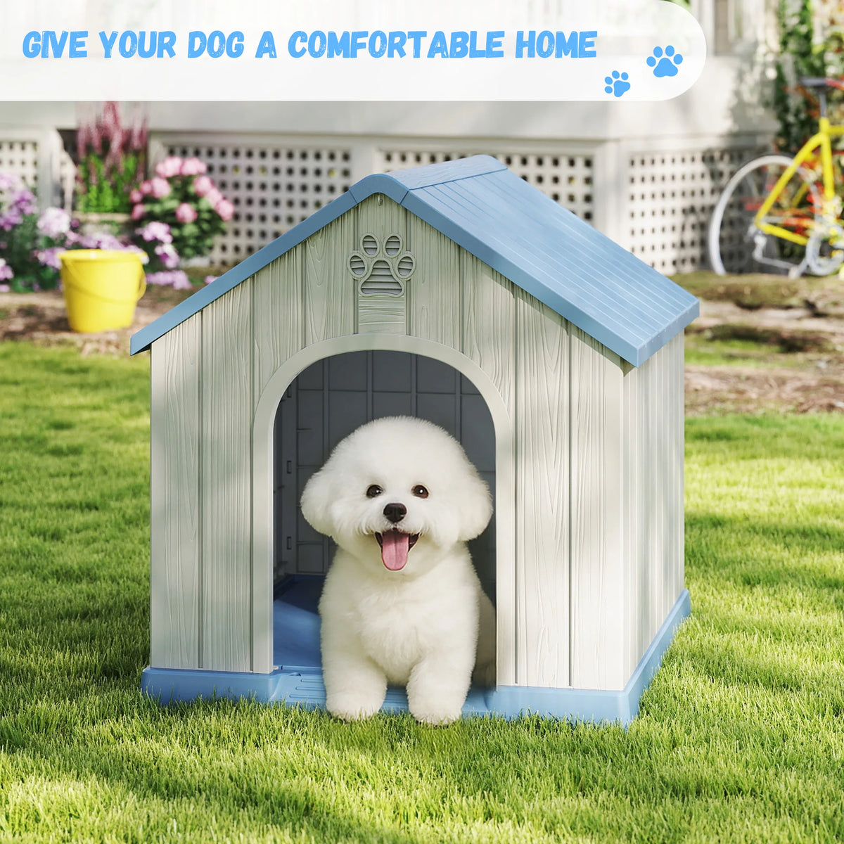 Weatherproof Plastic Dog House For Small Dogs Indoor Outdoor Shelter
