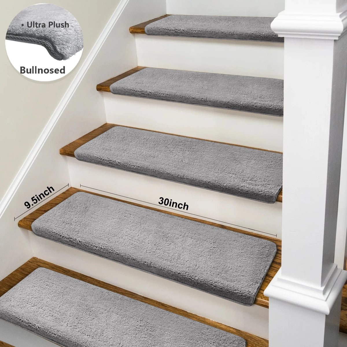 Bullnose Non-Slip Carpet Stair Treads Ultra Plush Peel Stick