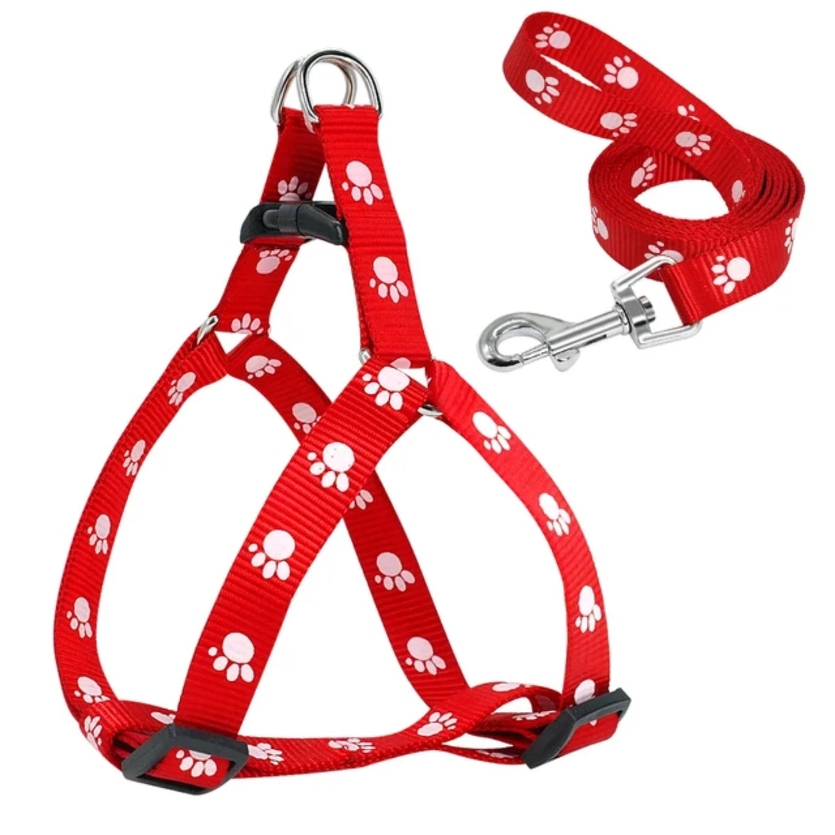 Nylon Dog Harness and Leash Set Adjustable Paw Print Dog Harness Walking Leash Strap Small Medium Dogs S/M/L