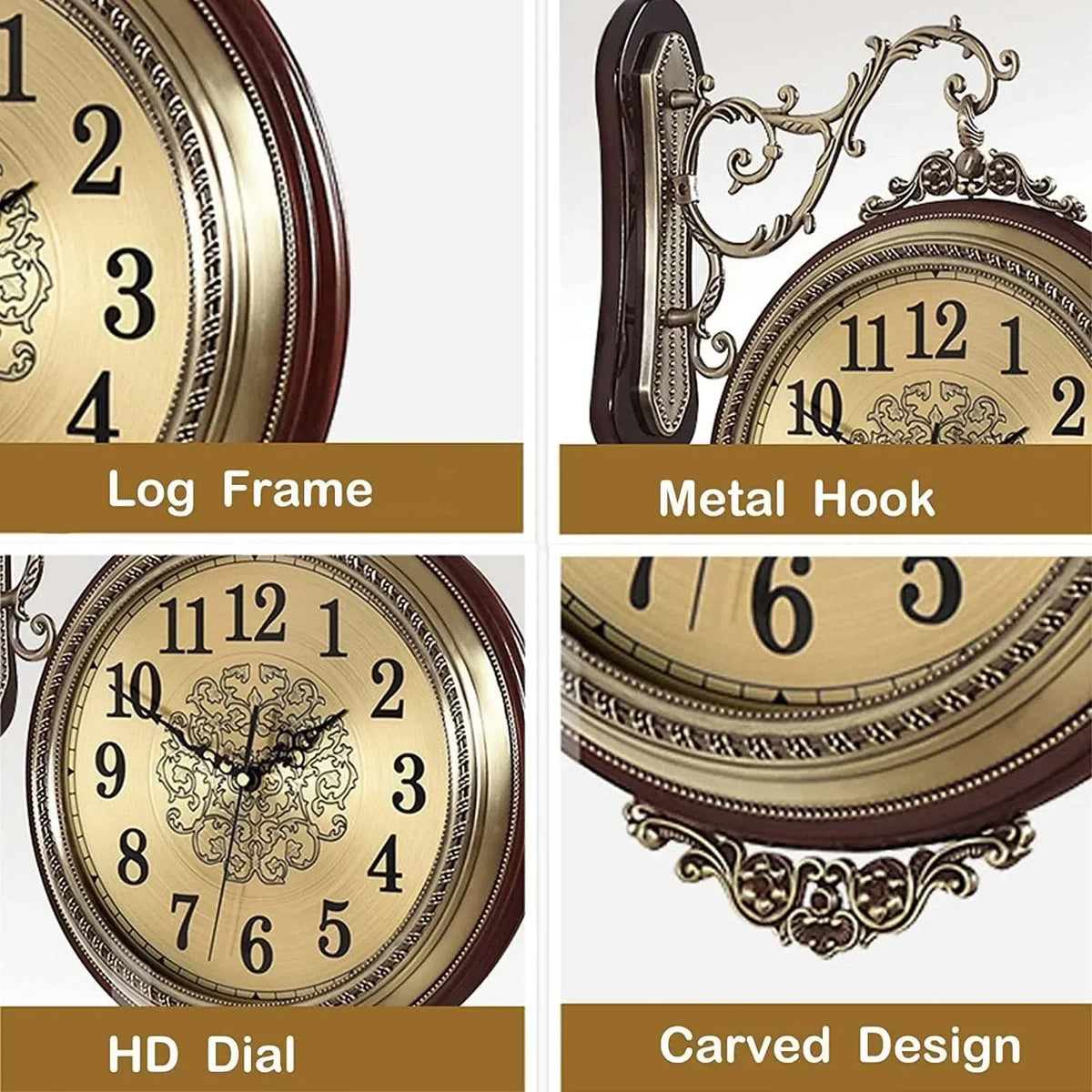 Double Sided Silent Vintage European Style Wall Clock
