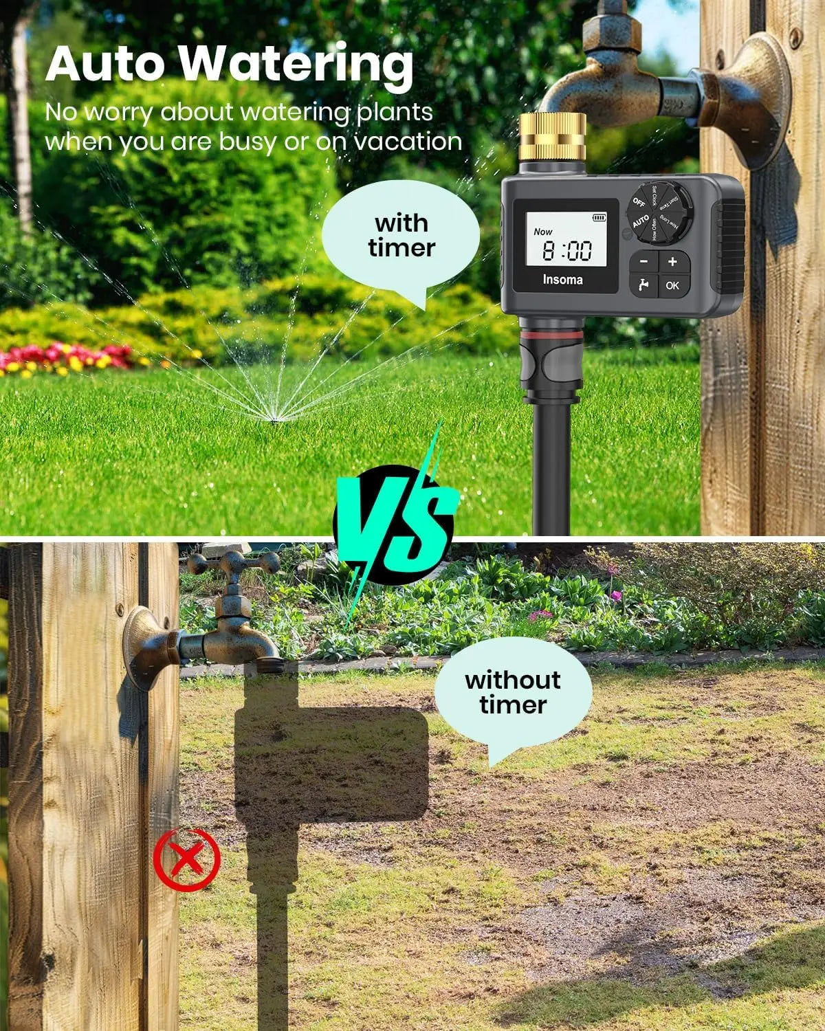 INSOMA Smart Automatic Garden Irrigation Watering Timer With LCD Display