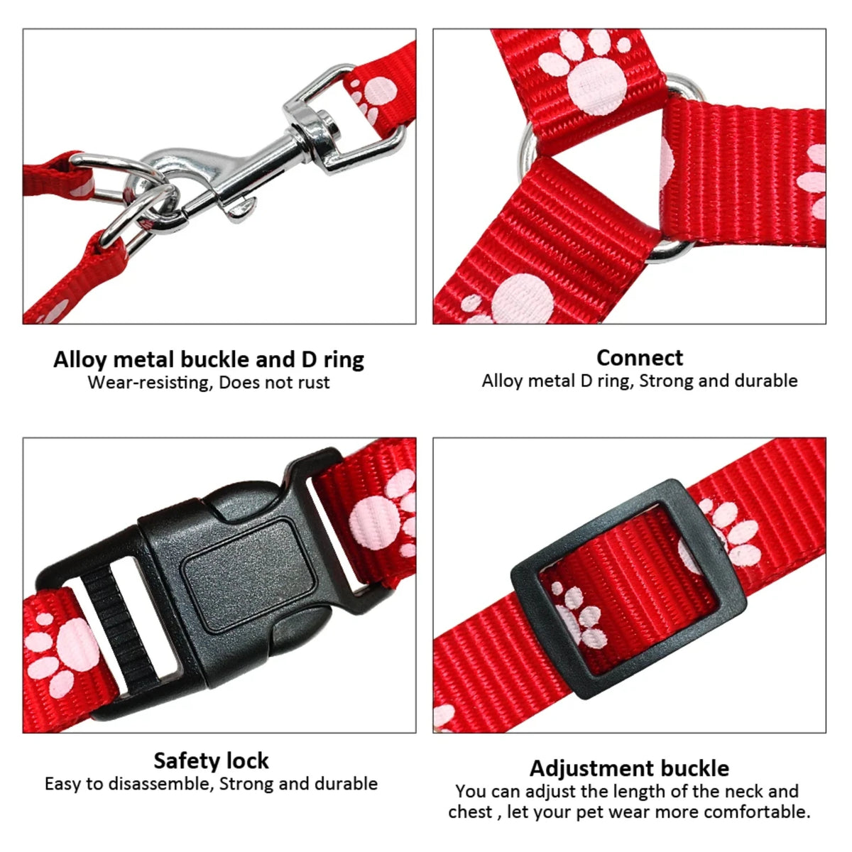 Nylon Dog Harness and Leash Set Adjustable Paw Print Dog Harness Walking Leash Strap Small Medium Dogs S/M/L
