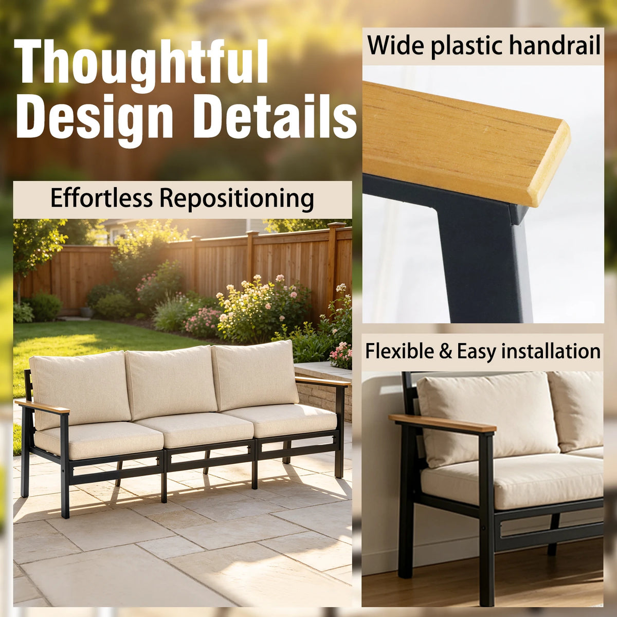 Avenvista Modern Metal Outdoor Patio Sofa With Durable Armrests