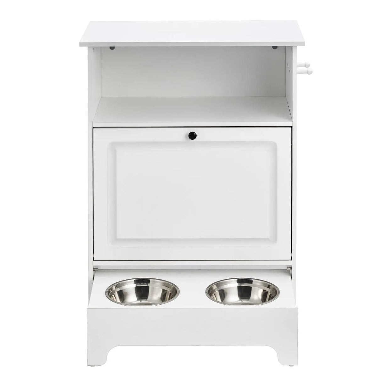 Elevated Pet Feeding Station With Stainless Steel Bowls And Storage