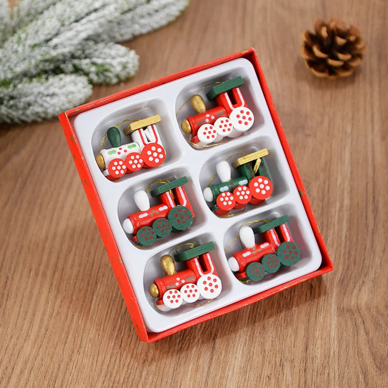 Mini Wooden Train Christmas Tree Ornaments Holiday Home Decor
