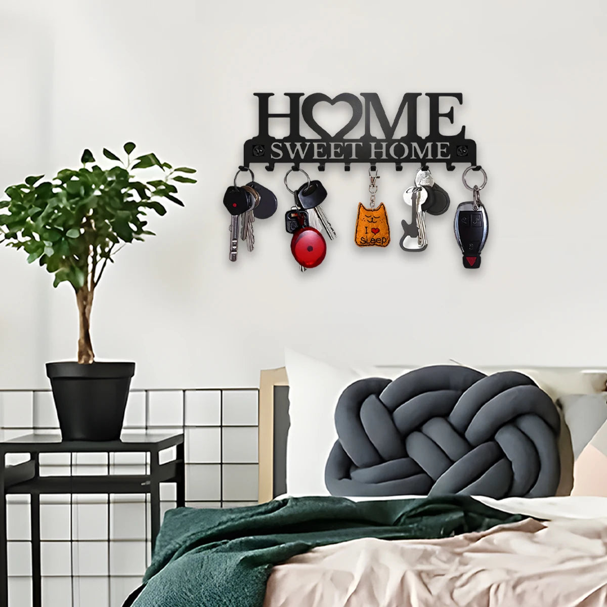 Sweet Home Wall Mounted Key Holder Rack With Multiple Hooks