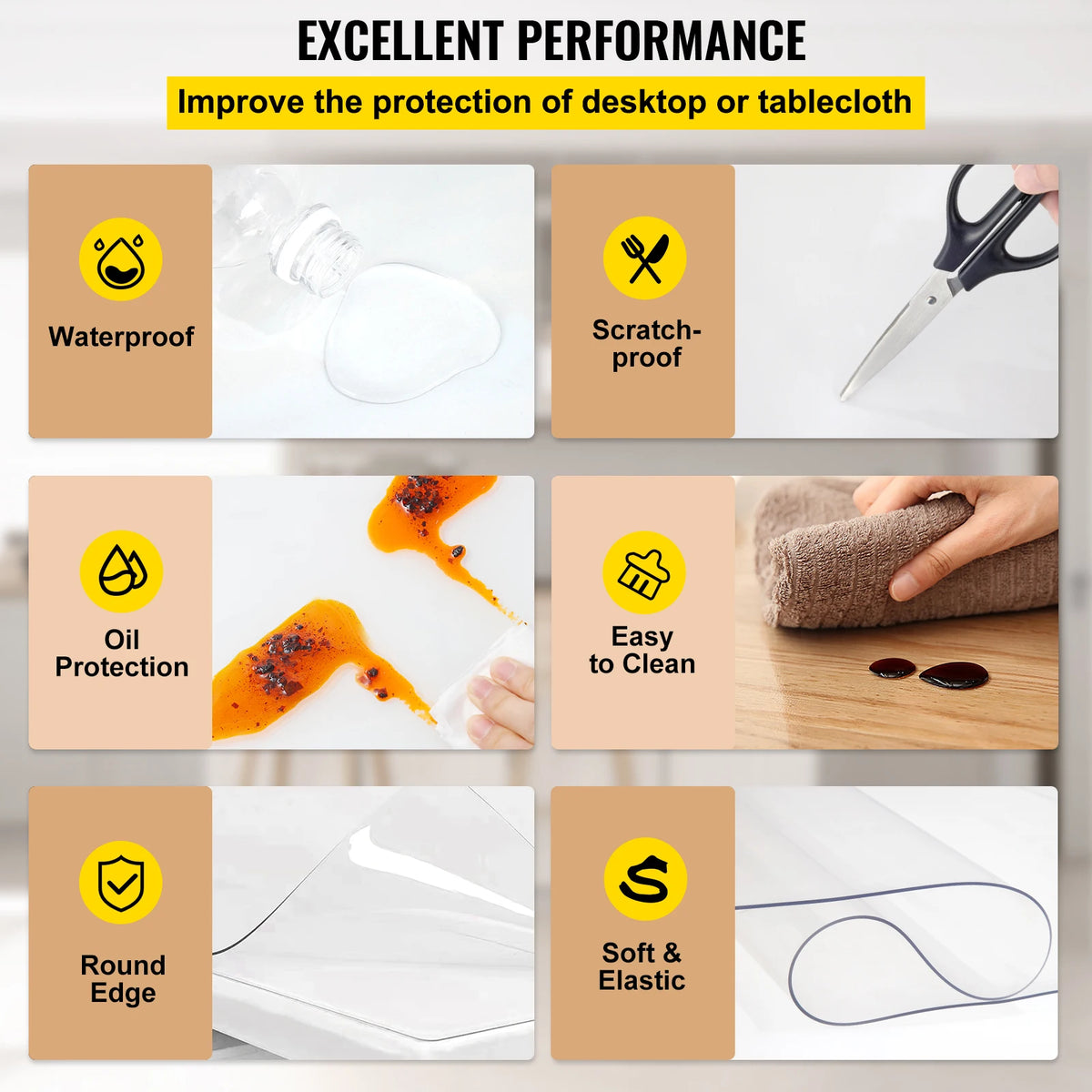 Transparent PVC Tablecloth Waterproof Dining Table Desk Protector