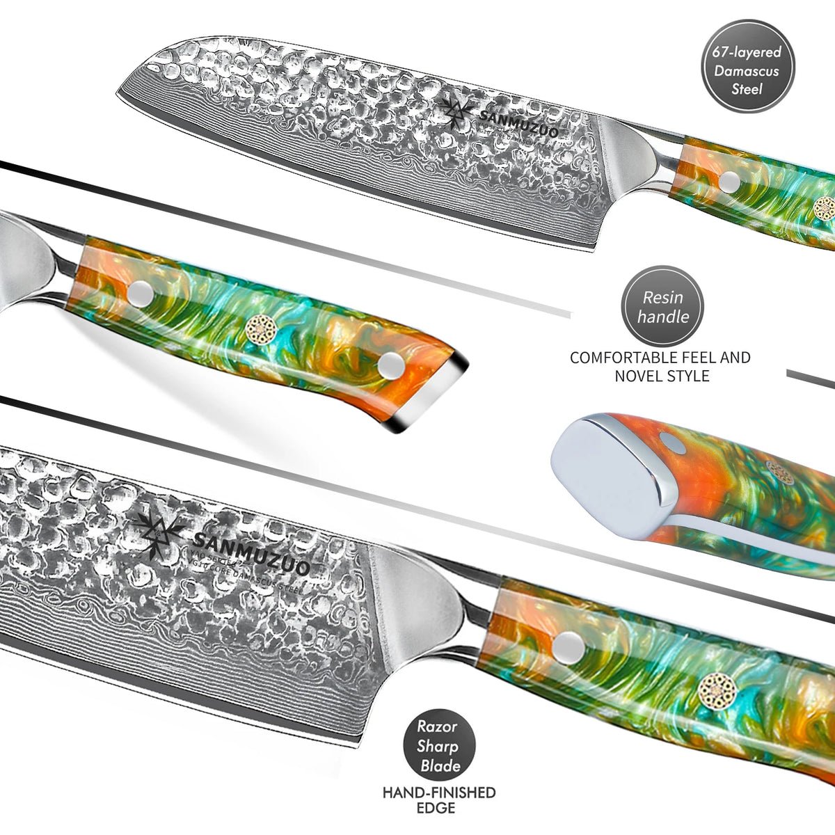 SANMUZUO YAO Series Damascus Steel Santoku Kitchen Knife