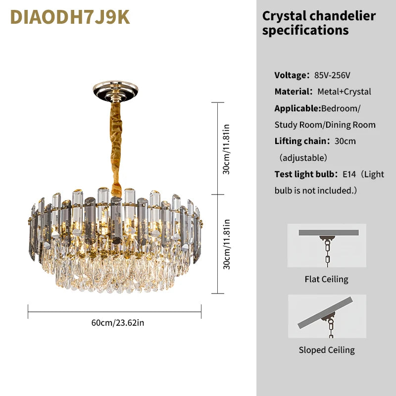 Gold Crystal Chandelier – Adjustable Round K9 Crystal Chandelier – Modern Crystal Chandelier Suitable for Dining Room, Living Room, Kitchen Island, Bedroom, Foyer, and Entryway (Bulbs Not Included)