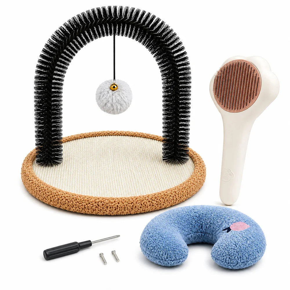 Cat Self Groomer Arch With Sisal Scratching Base And Hanging Ball