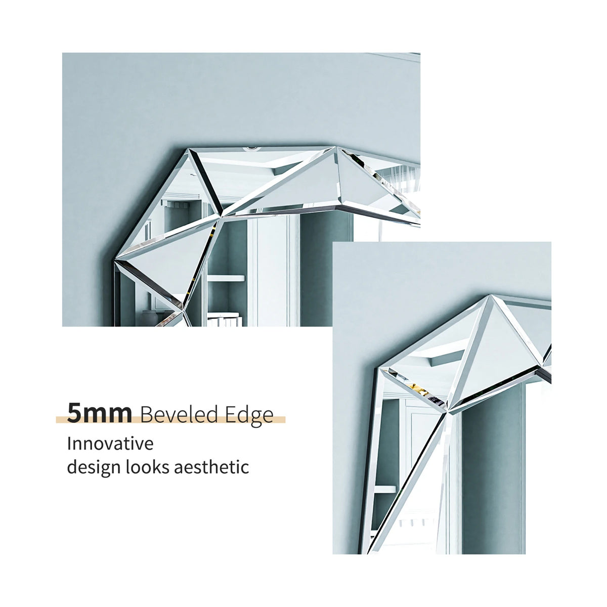 Asymmetrical Glass Inlay Decorative Wall Mirror for Home Accent