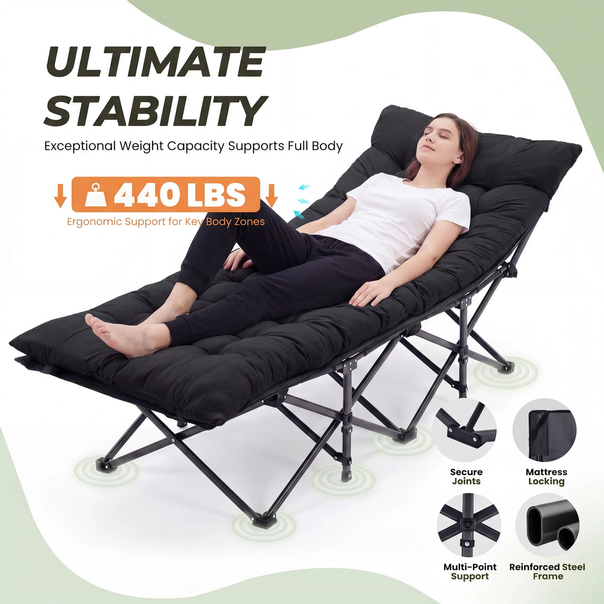 JHK Folding Camping Lounge Chair With Cushioned Portable Outdoor Comfort