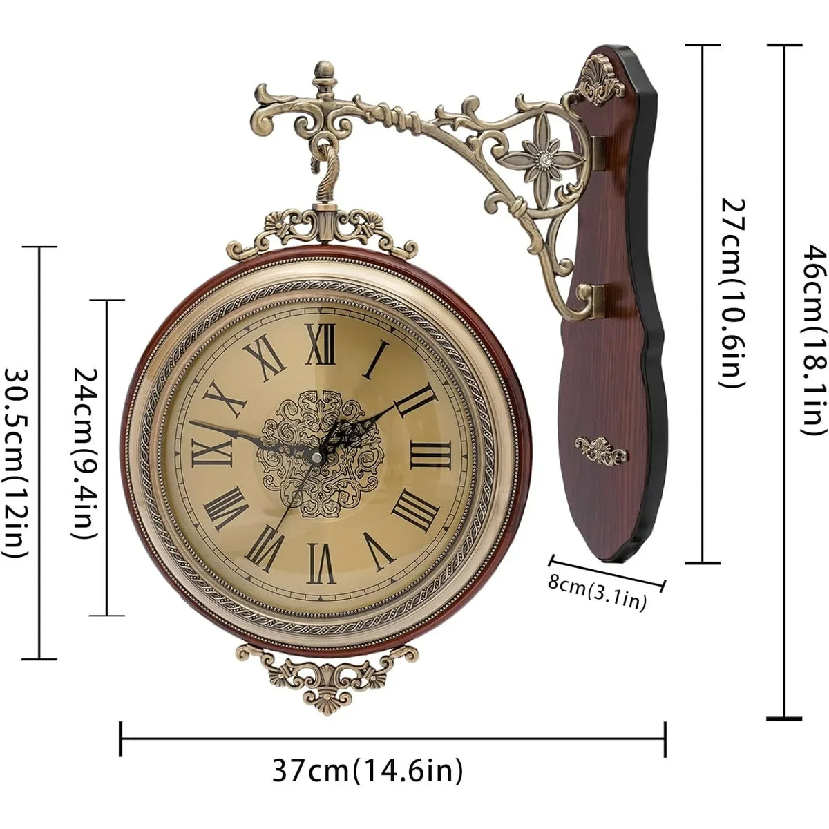 Double Sided Silent Vintage European Style Wall Clock