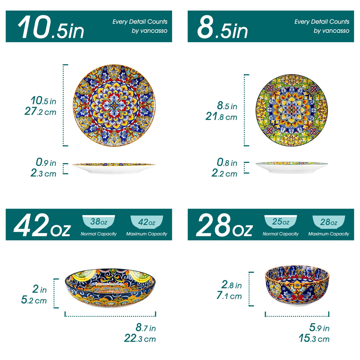Vancasso Bohemian Porcelain Dinnerware Set With Plates And Bowls