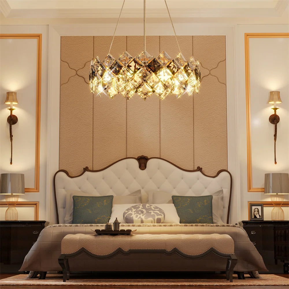 LUVODI Modern Crystal Chandelier Pendant Light Fixture - Hanging Ceiling Lighting for Home Hotel - Gorgeous Decorative Illumination