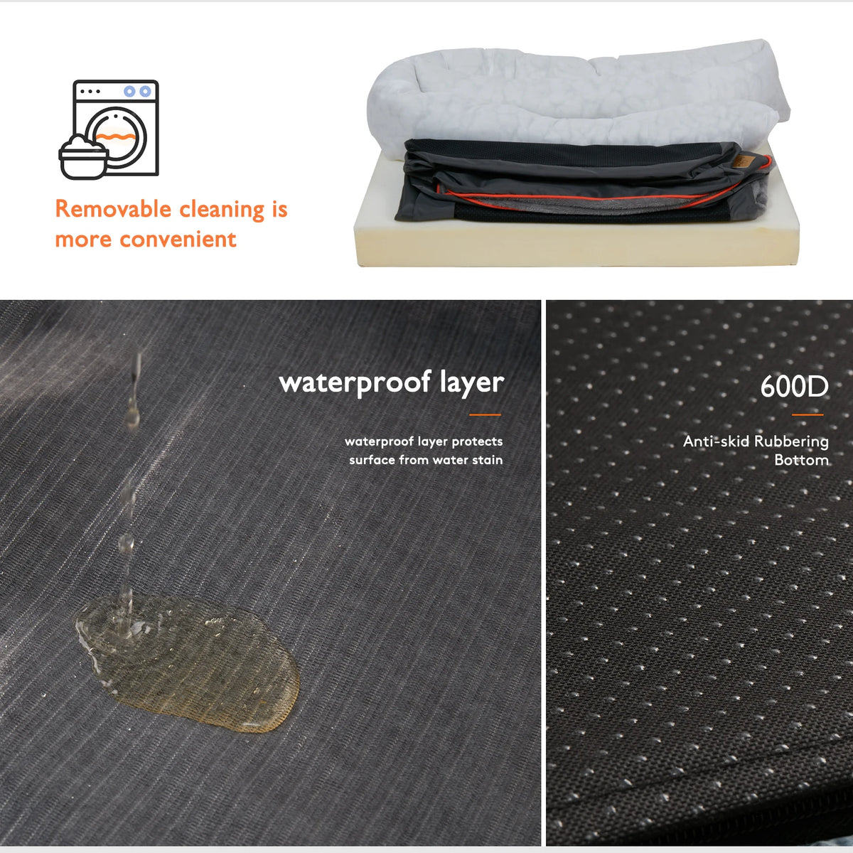 BINGOPAW Washable Waterproof Dog Bed With Removable Soft Fleece Cover