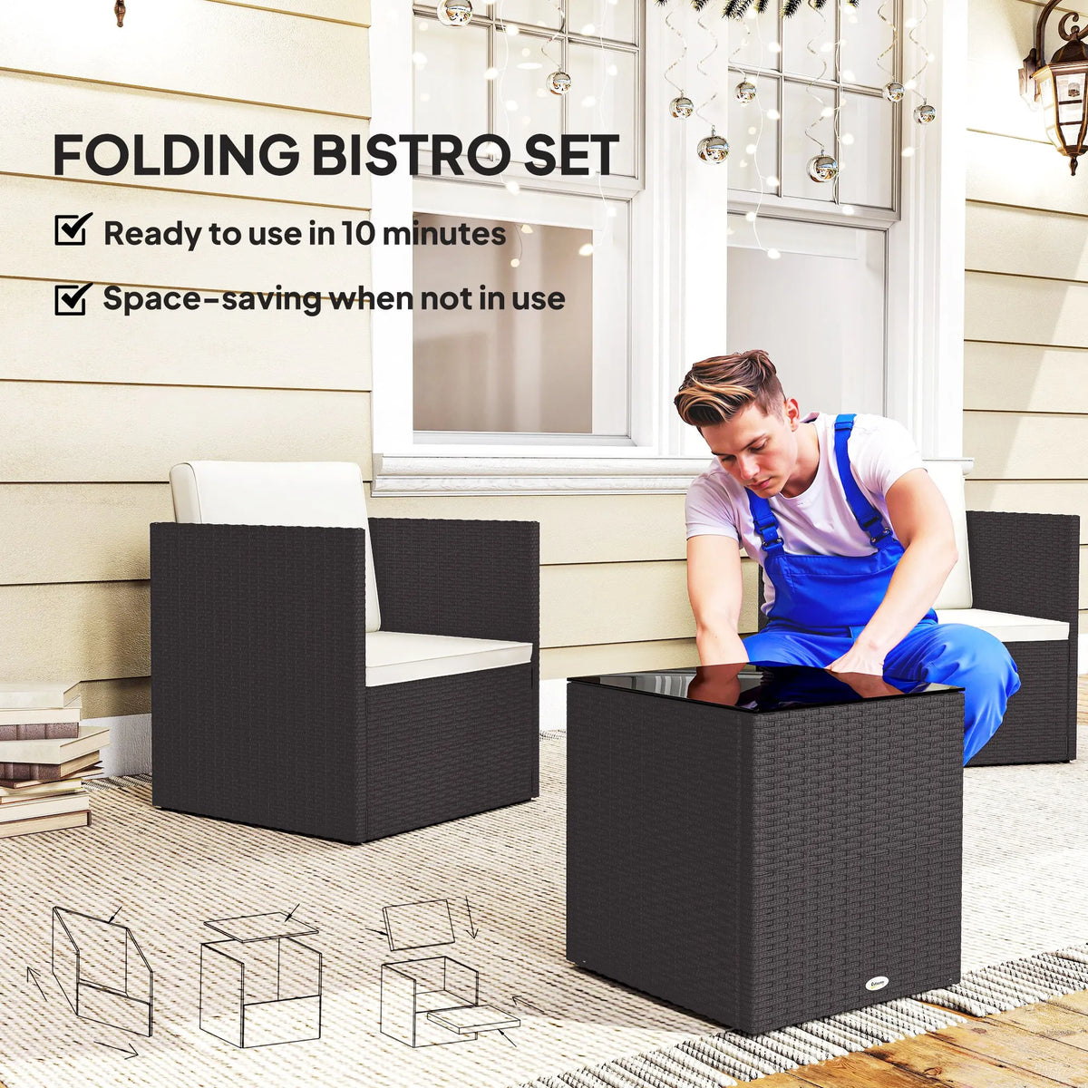 Outsunny Folding Wicker Patio Bistro Furniture Set for Outdoor Lounging
