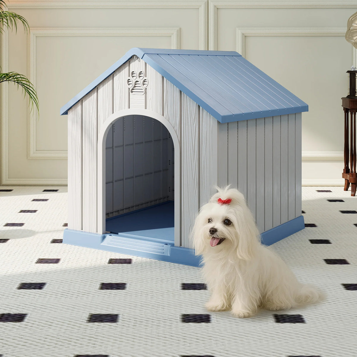 Weatherproof Plastic Dog House For Small Dogs Indoor Outdoor Shelter