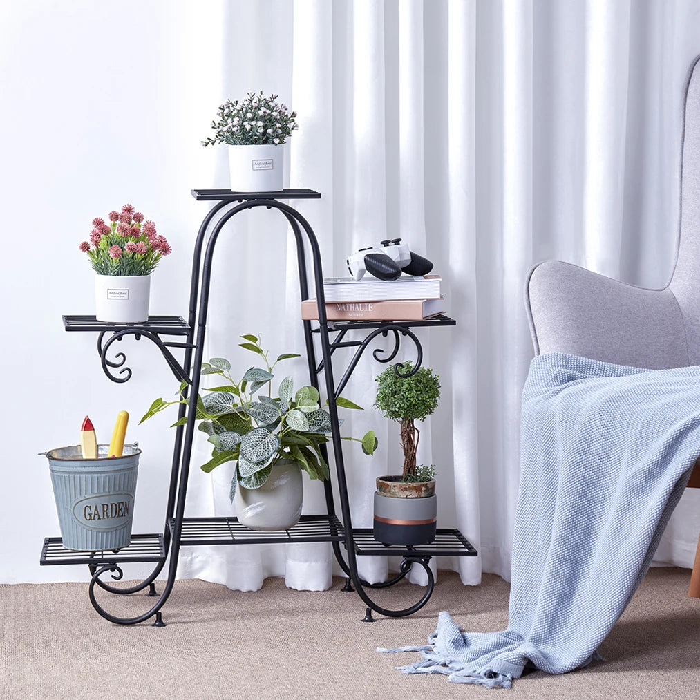 Metal Plant Stand With Step Design For Indoor Outdoor Use