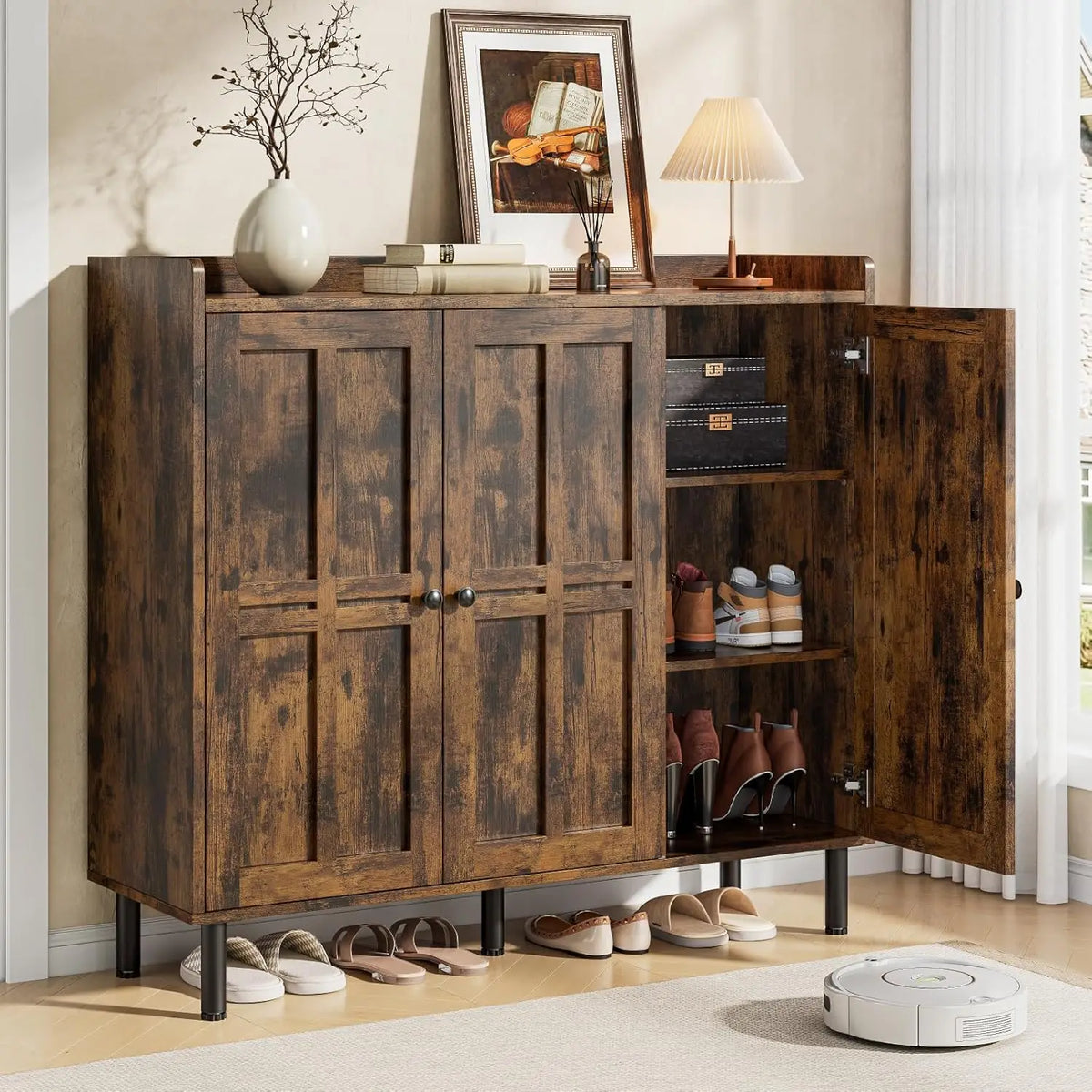 ONBRILL Three Door Shoe Storage Cabinet and Organizer