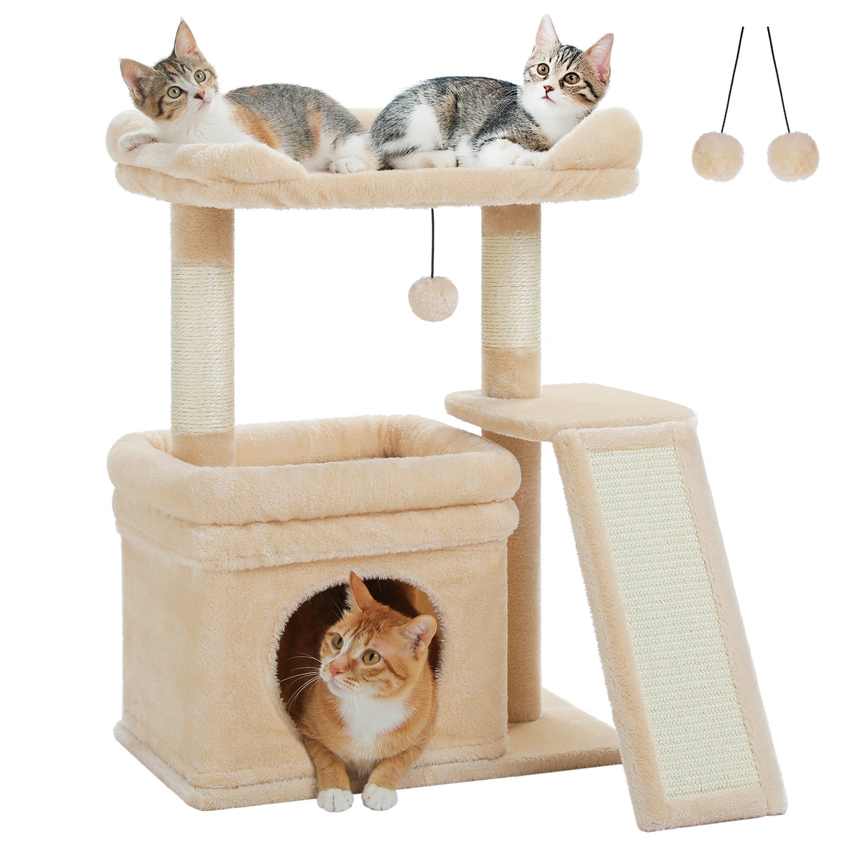 Safe and Stable Cat Tree 27Inches Cat Tower with Cozy Top Perch, Private Cat Condo and Sisal Scratching Post&Pad for Indoor Cats