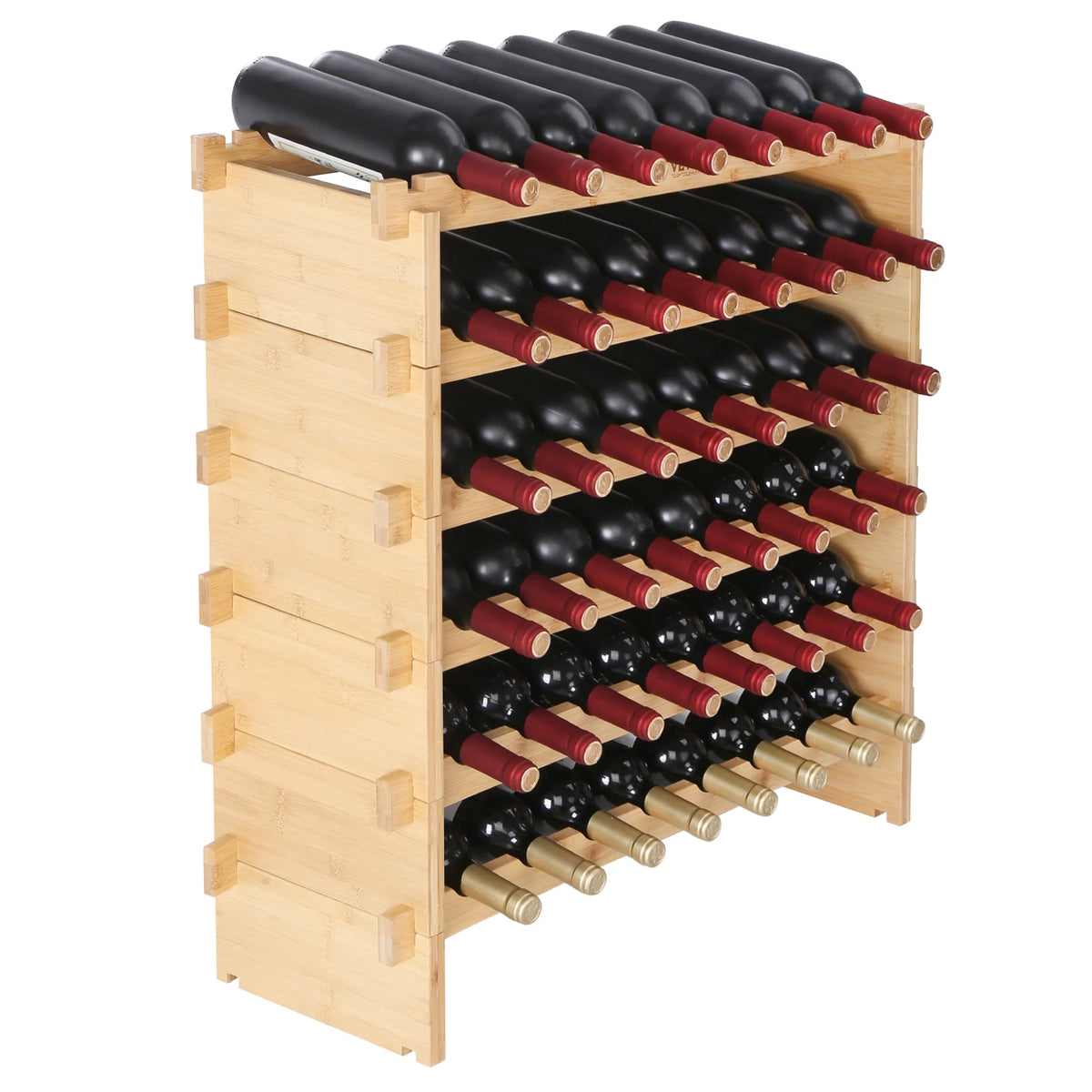 SucceBuy Bamboo Stackable Wine Rack Modular Free Standing Storage Holder