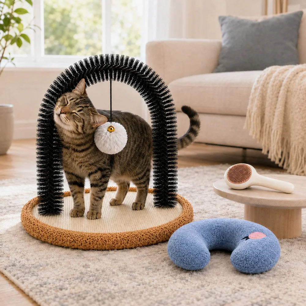Cat Self Groomer Arch With Sisal Scratching Base And Hanging Ball