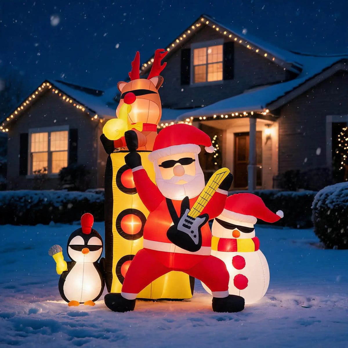 7ft Christmas Inflatable Santa Band Outdoor Yard Lawn Decor with LED Lights Blow Up Holiday Party Winter Festival Garden Home Display Festive Celebration Ornament