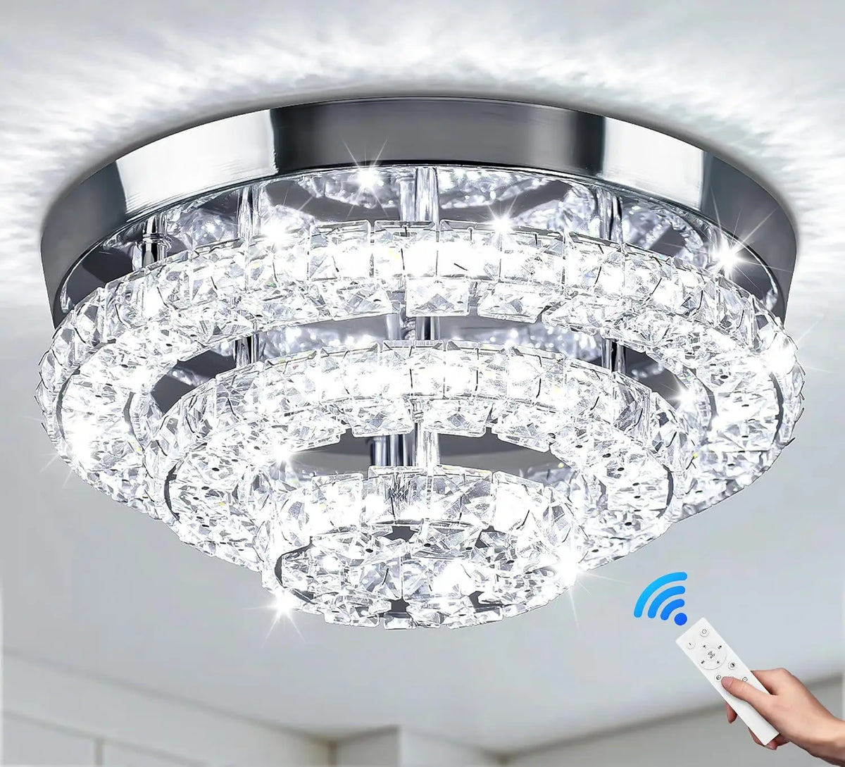 30-centimeter crystal ceiling lamp, 3-layer embedded LED, dimmable