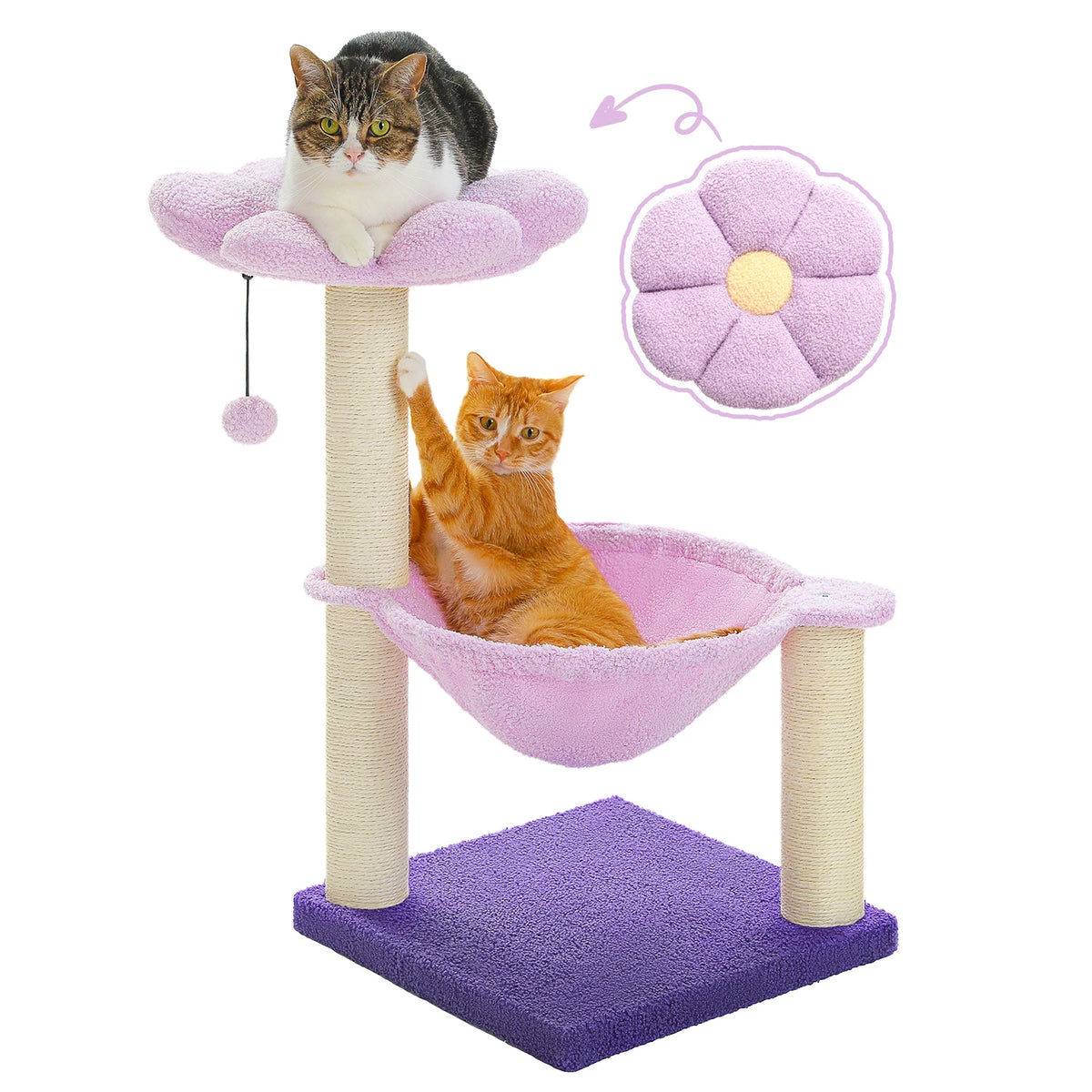 Flower Cat Tree with Sisal Scratching Post Large Hammock Soft Top Perch Small Cat Tower for Indoor Cute Cat Scratcher Kitten Toy