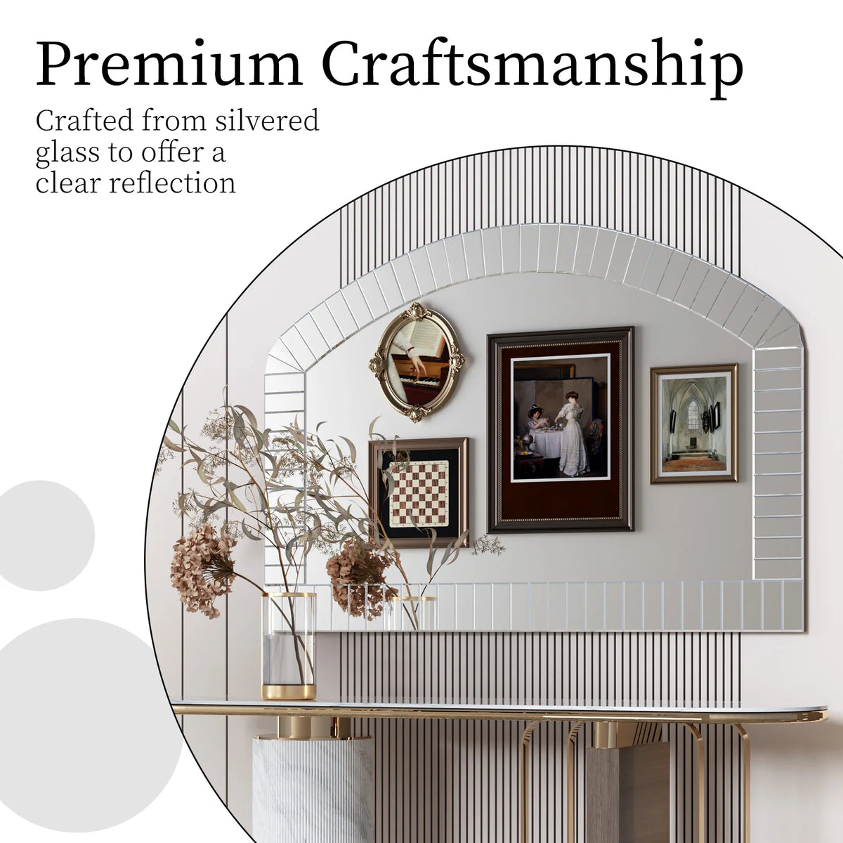 Venetian Arched Wall Mirror With Beveled Glass Accent