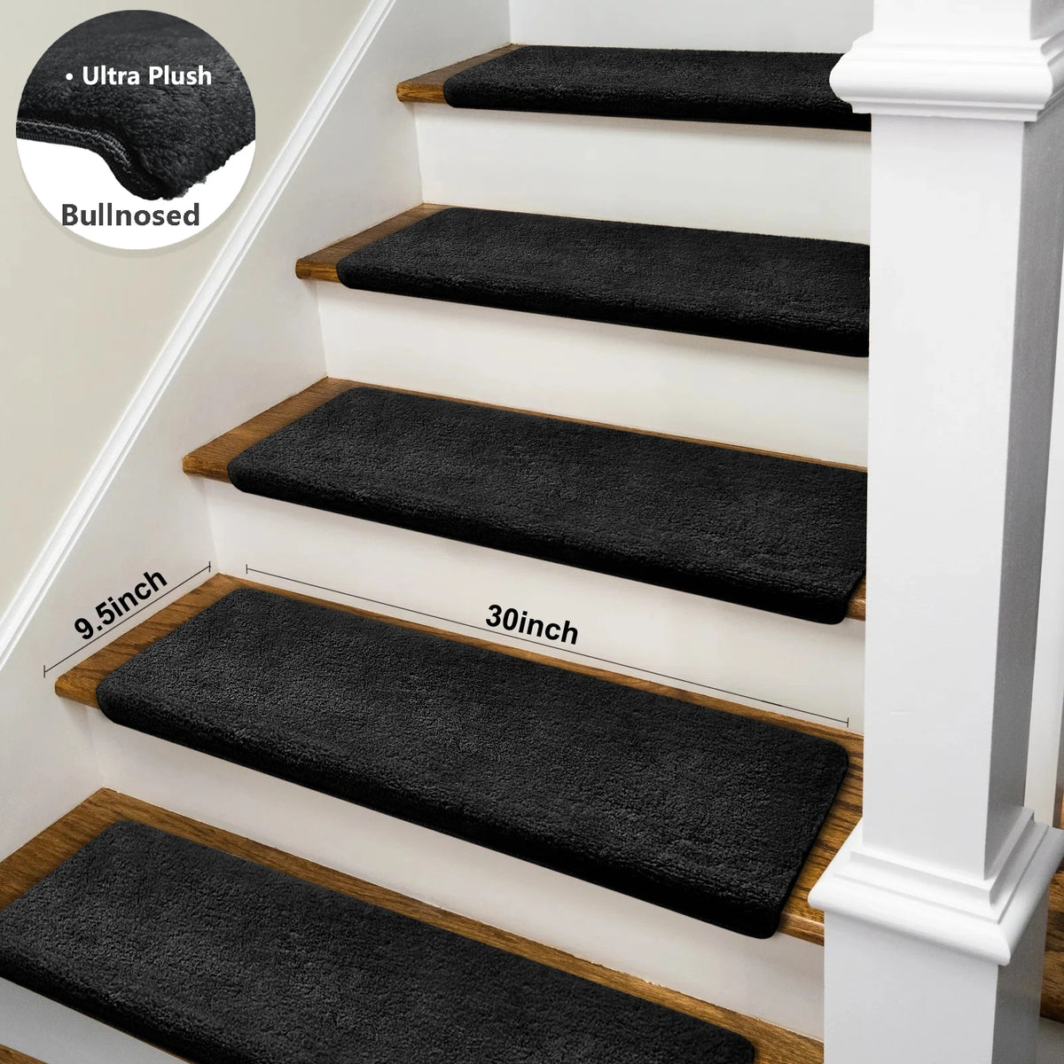 Bullnose Non-Slip Carpet Stair Treads Ultra Plush Peel Stick