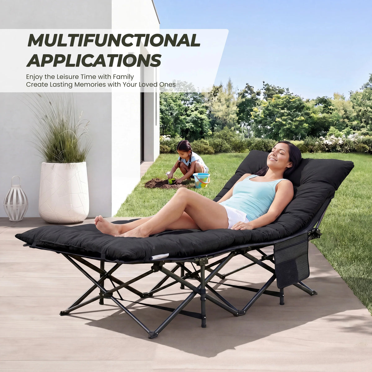 JHK Folding Camping Lounge Chair With Cushioned Portable Outdoor Comfort