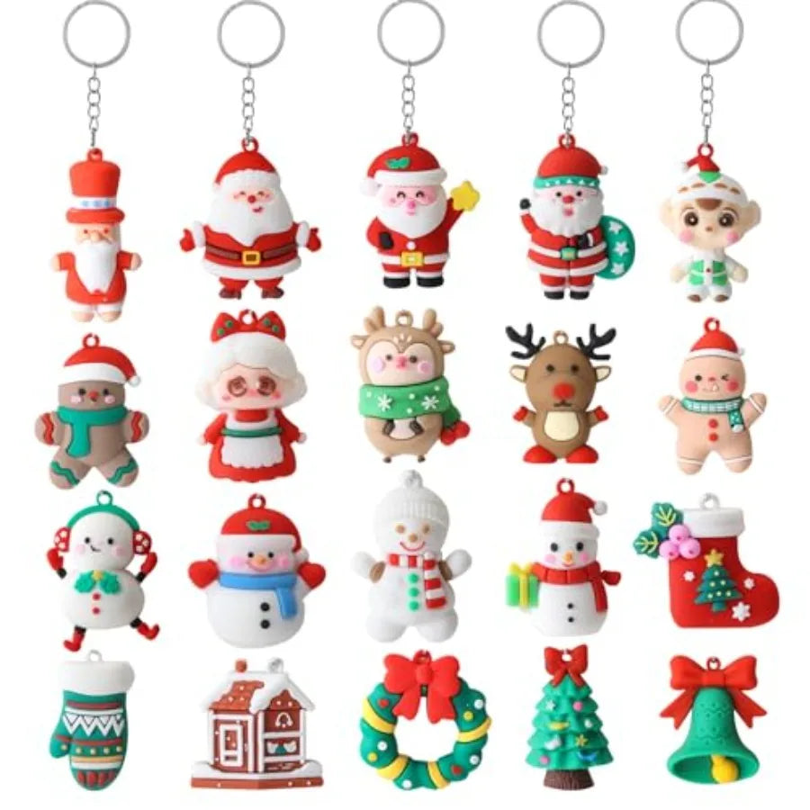 3D Christmas Ornament Keychains Santa Claus Reindeer Holiday Decoration Gifts
