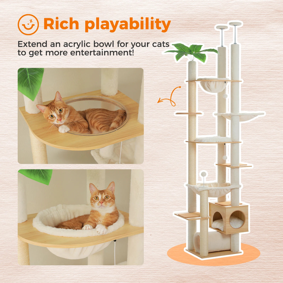 PAWZ Road Height Adjustable Wooden Cat Tower With Sisal Post