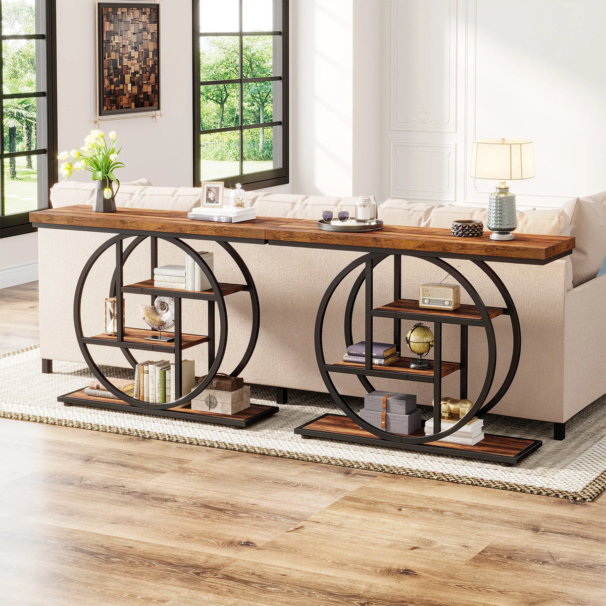 Tribesigns Industrial 4 Tier Console Table For Living Room Storage