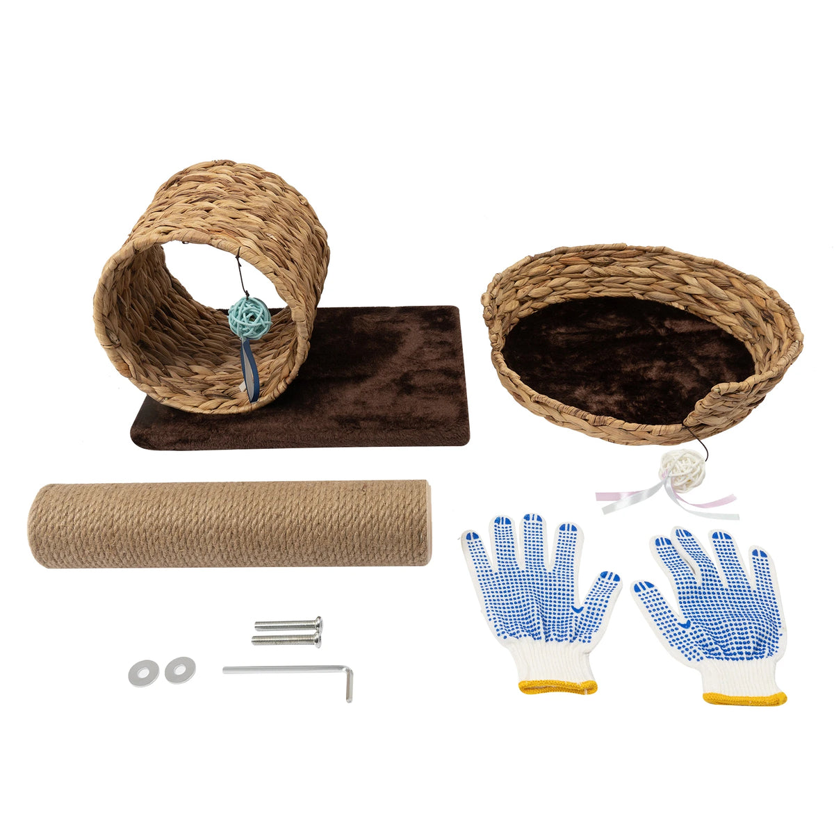 Hand Made Paper Rope Cat Tree 2-Level, Bow Shaped Cat Tree with 2 Toy Balls, 36.46lbs Capacity for Large Cats