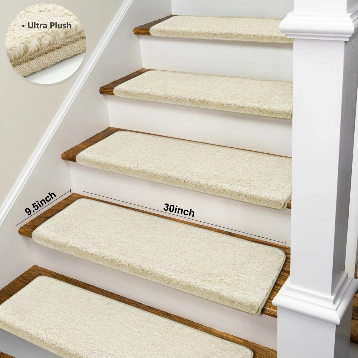 Bullnose Non-Slip Carpet Stair Treads Ultra Plush Peel Stick