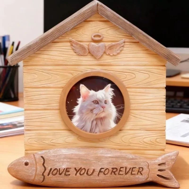 Wood-Look Resin Pet Urn with Replaceable Photo Storage Box for Storing Ashes, Suitable for Cat Cremation, Burial, and Memorial Keepsake