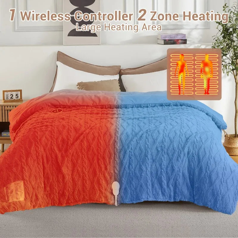 Heating Blanket 104x90 / 90x90 Inches Electric Heated Comforter Set 2 Heating Zones, 6 Heating Levels, Wireless Controller, Timer, Overheat Protection