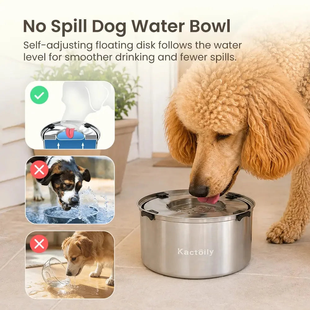 Kactoily Stainless Steel No Spill Water Bowl With Floating Disk
