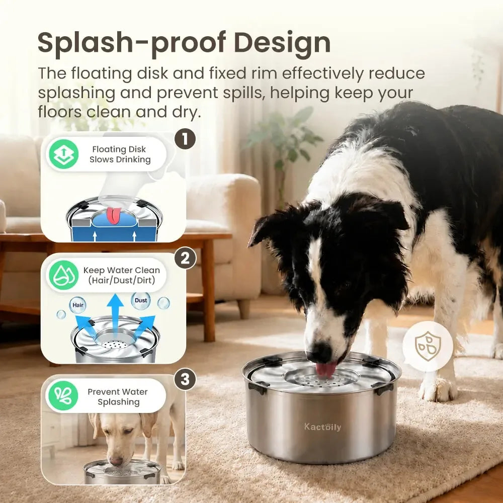 Kactoily Stainless Steel No Spill Water Bowl With Floating Disk
