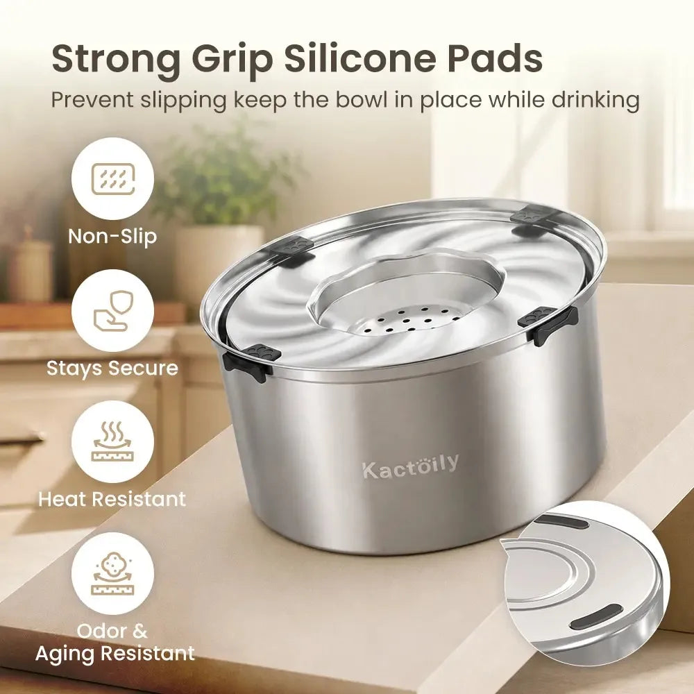 Kactoily Stainless Steel No Spill Water Bowl With Floating Disk